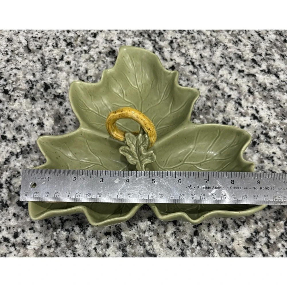Williams-Sonoma Barbara Eigen Harvest Pumpkin 3 Leaf Relish Dish Olive Green